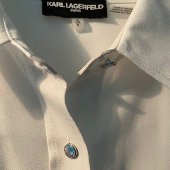 Karl Lagerfeld Paris Women's Epaulette Button up Shirt - Soft White - Picture 5 of 11